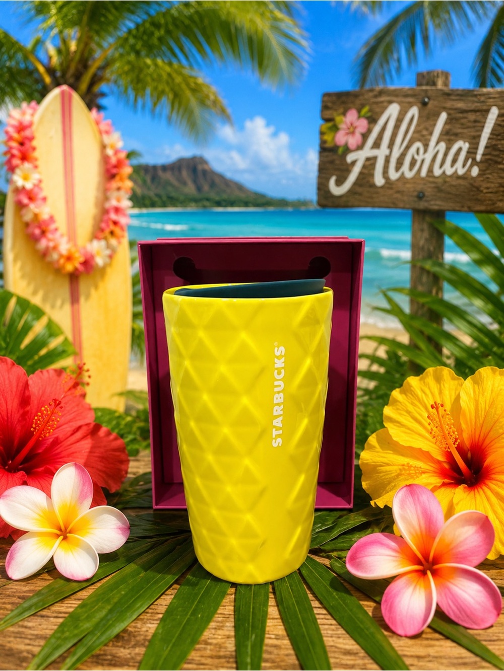 Starbucks Hawaii Collection Yellow Pineapple Double Wall Ceramic Tumbler NWT